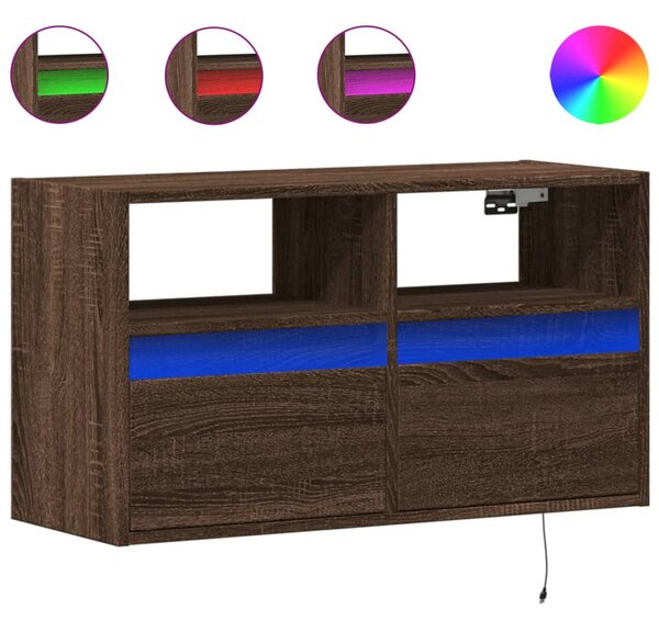 Barna tölgyszínű fali TV-szekrény LED-del 80 x 31 x 45 cm
