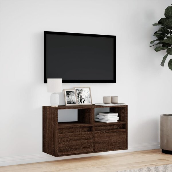 Barna tölgyszínű fali TV-szekrény LED-del 80 x 31 x 45 cm