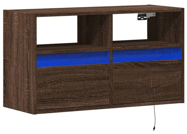 Barna tölgyszínű fali TV-szekrény LED-del 80 x 31 x 45 cm