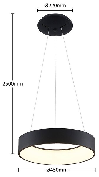 Arcchio LED lógó lámpa Aleksi, Ø 45 cm, fekete, fém, CCT, dimmelhető, Fekete, Konyha, fém, Modern
