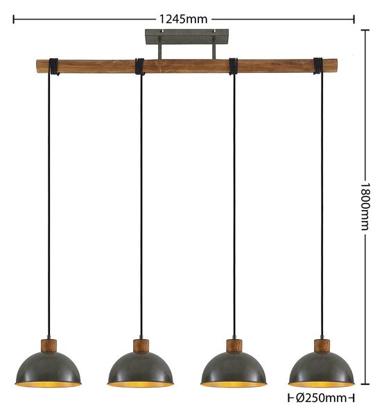 Lindby függőlámpa Durbis, 116 cm, 4 lámpa, szürke, fa, E27, dimmelhető, Világos fa, Nappali / Étkező, Fa, Vintage