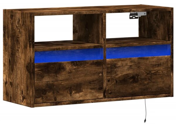 Füstös tölgy színű fali TV-szekrény LED-ekkel 80x31x45 cm