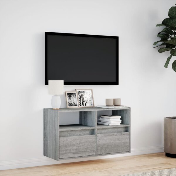 Szürke sonoma színű fali TV-szekrény LED-del 80 x 31 x 45 cm