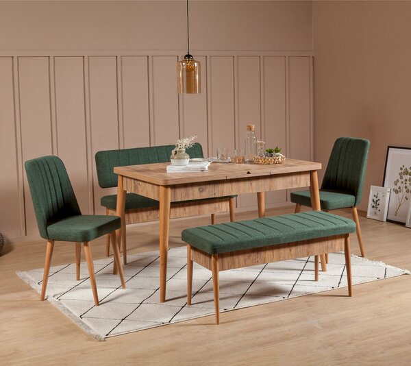 Széthúzható étkezőasztal 5 székkel Vlasta (atlanti fenyő + zöld). 1072184