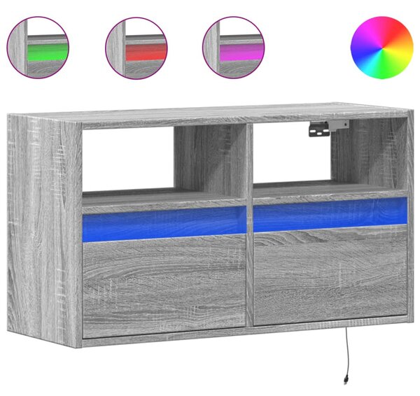 Szürke sonoma színű fali TV-szekrény LED-del 80 x 31 x 45 cm