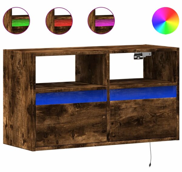 Füstös tölgy színű fali TV-szekrény LED-ekkel 80x31x45 cm