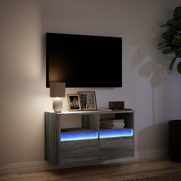 Szürke sonoma színű fali TV-szekrény LED-del 80 x 31 x 45 cm