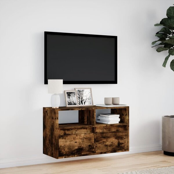 Füstös tölgy színű fali TV-szekrény LED-ekkel 80x31x45 cm