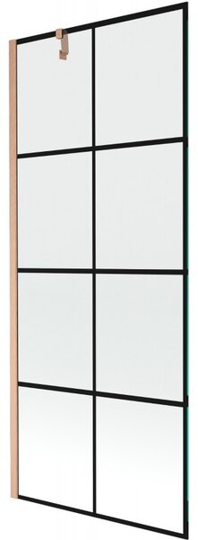 Mexen Next, 1 szárnyas kádparaván 80 x 150 cm, 6 mm átlátszó üveg - fekete mintás, réz matt, 895-080-000-00-70-77