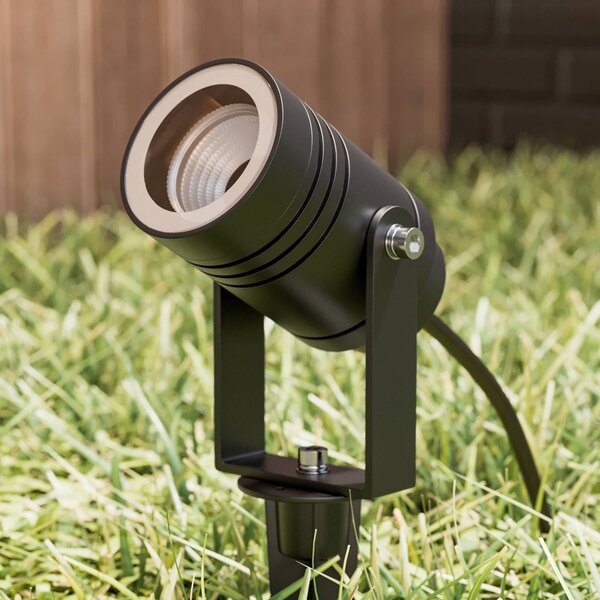 Lucande kültéri reflektor Galina, földi tüske, dugó, szürke, 11 cm, Alu / szürke / cink, Alumínium, Modern