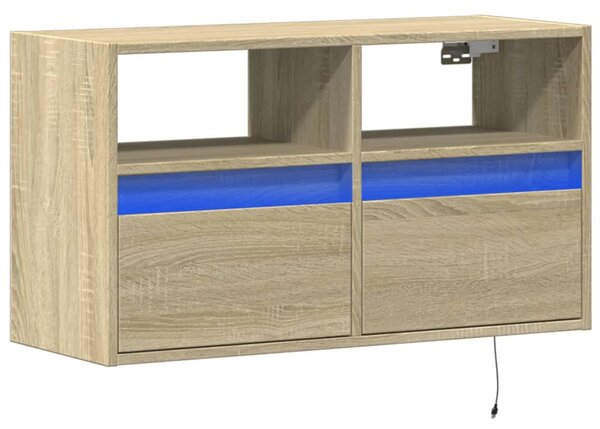 Sonoma tölgy színű fali TV-szekrény LED-ekkel 80x31x45 cm