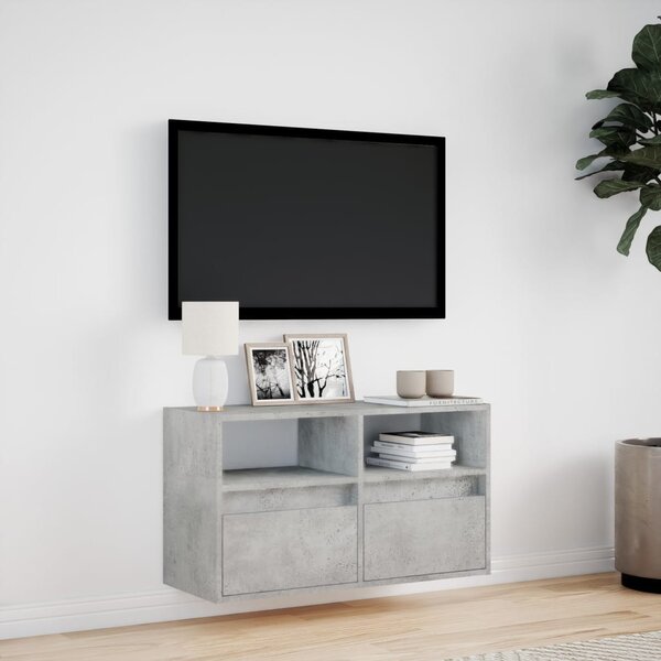 Betonszürke falra szerelhető TV-szekrény LED-del 80x31x45 cm