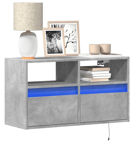 Betonszürke falra szerelhető TV-szekrény LED-del 80x31x45 cm