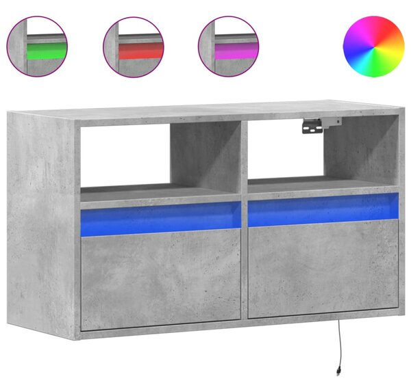Betonszürke falra szerelhető TV-szekrény LED-del 80x31x45 cm