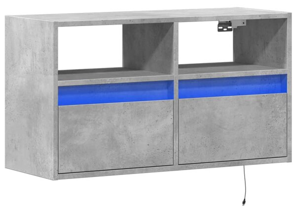 Betonszürke falra szerelhető TV-szekrény LED-del 80x31x45 cm