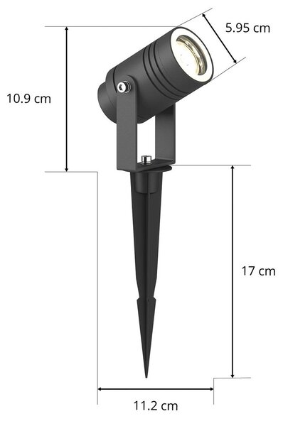 Lucande kültéri reflektor Galina, földi tüske, dugó, szürke, 11 cm, Alu / szürke / cink, Alumínium, Modern