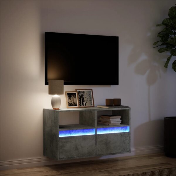 Betonszürke falra szerelhető TV-szekrény LED-del 80x31x45 cm