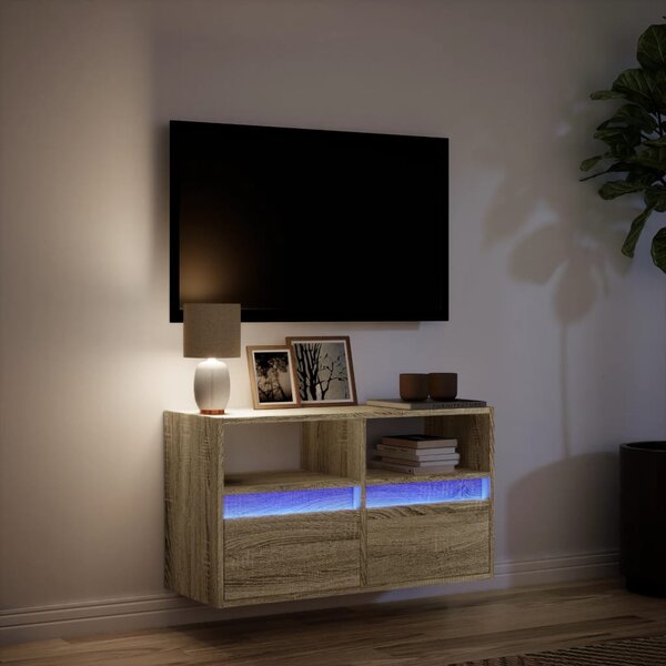 Sonoma tölgy színű fali TV-szekrény LED-ekkel 80x31x45 cm