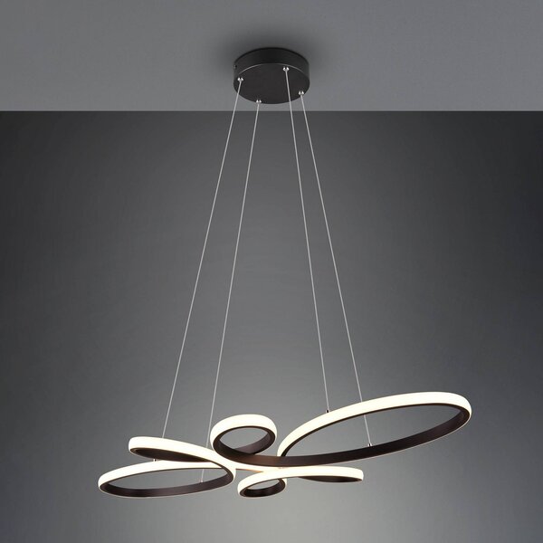 Trio Lighting Fly LED-es függőlámpa, matt fekete, 3000 K, 83 cm x 45 cm, dimmelhető, Fekete, Nappali / Étkező, fém, Modern