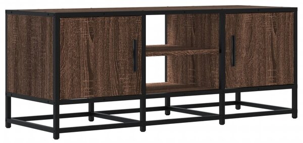 Barna tölgy színű szerelt fa és fém TV-szekrény 100x35x41 cm
