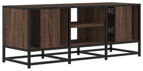 Barna tölgy színű szerelt fa és fém TV-szekrény 100x35x41 cm