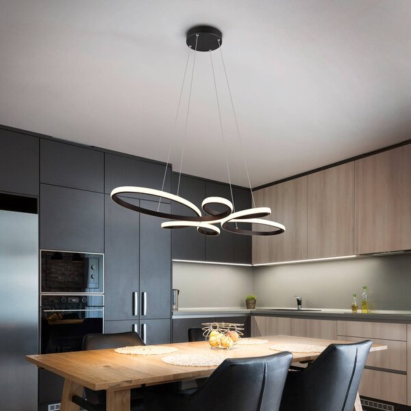 Trio Lighting Fly LED-es függőlámpa, matt fekete, 3000 K, 83 cm x 45 cm, dimmelhető, Fekete, Nappali / Étkező, fém, Modern