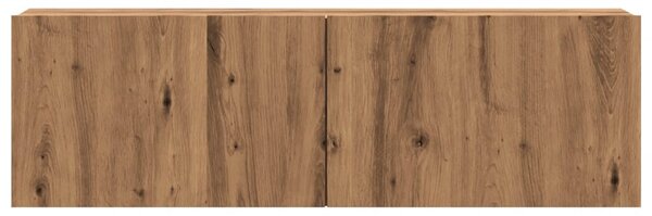 Kézműves tölgy színű szerelt fa fali TV-szekrény 100x30x30 cm