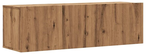 Kézműves tölgy színű szerelt fa fali TV-szekrény 100x30x30 cm