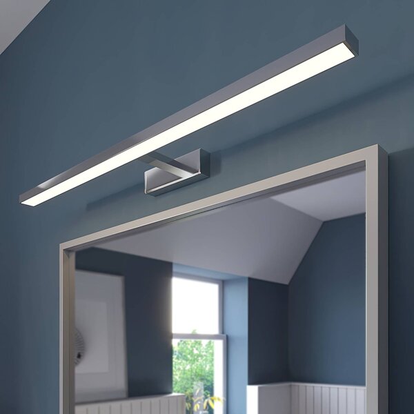 Lindby LED tükörvilágítás Jukka, 90 cm, króm, fém, IP44, Króm / ezüst, Fürdőszoba, Alumínium, Modern