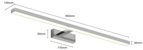 Lindby LED tükörvilágítás Jukka, 90 cm, króm, fém, IP44, Króm / ezüst, Fürdőszoba, Alumínium, Modern