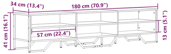 Fekete szerelt fa TV-szekrény 180 x 34 x 41 cm