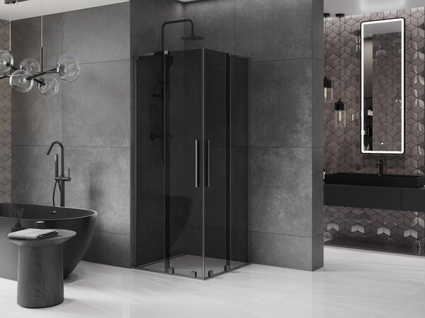 Mexen Velar L Duo, zuhanykabin tolóajtóval 80 x 80 cm, 8mm szürke üveg, polírozott grafit, 871-080-080-02-43-95