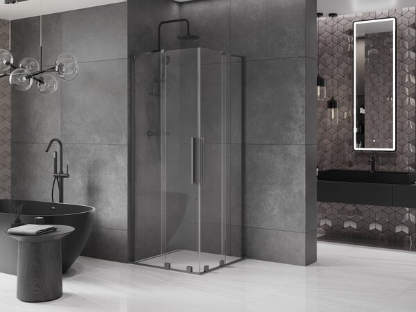 Mexen Velar L Duo, zuhanykabin tolóajtóval 90 x 90 cm, 8mm átlátszó üveg, polírozott grafit, 871-090-090-02-03-95