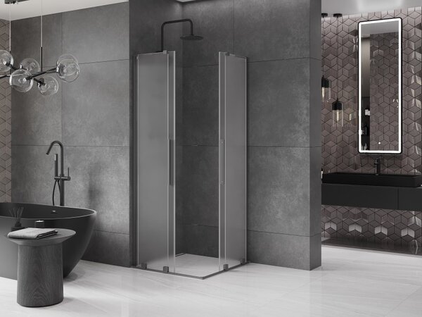 Mexen Velar L Duo, zuhanykabin tolóajtóval 80 x 80 cm, 8 mm-es mattüveg, polírozott grafit, 871-080-080-02-33-95
