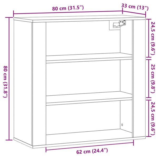 Antik fa színű szerelt fa faliszekrény 80x33x80 cm