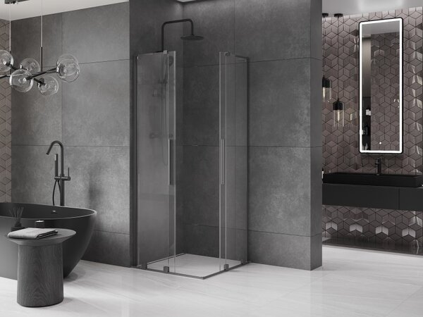 Mexen Velar L Duo, zuhanykabin tolóajtóval 90 x 90 cm, 8mm átlátszó üveg, polírozott grafit, 871-090-090-02-03-95