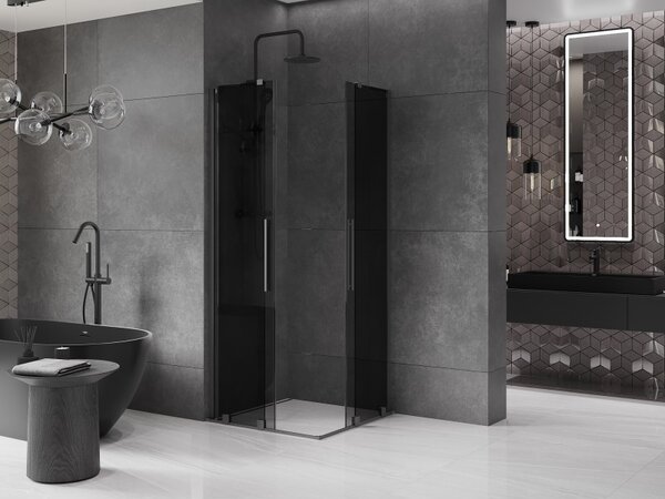 Mexen Velar L Duo, zuhanykabin tolóajtóval 80 x 80 cm, 8mm szürke üveg, polírozott grafit, 871-080-080-02-43-95
