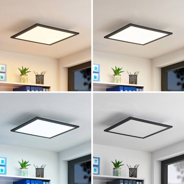 Lindby LED panel Nelios, 40 x 40 cm, CCT, fekete, fém