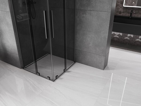 Mexen Velar L Duo, zuhanykabin tolóajtóval 80 x 80 cm, 8mm szürke üveg, polírozott grafit, 871-080-080-02-43-95