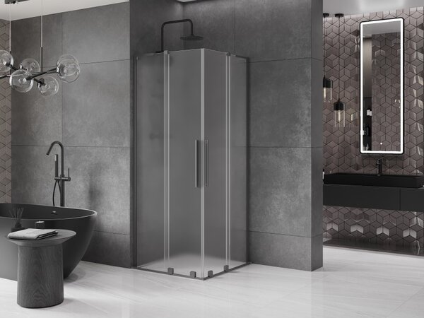 Mexen Velar L Duo, zuhanykabin tolóajtóval 80 x 80 cm, 8 mm-es mattüveg, polírozott grafit, 871-080-080-02-33-95