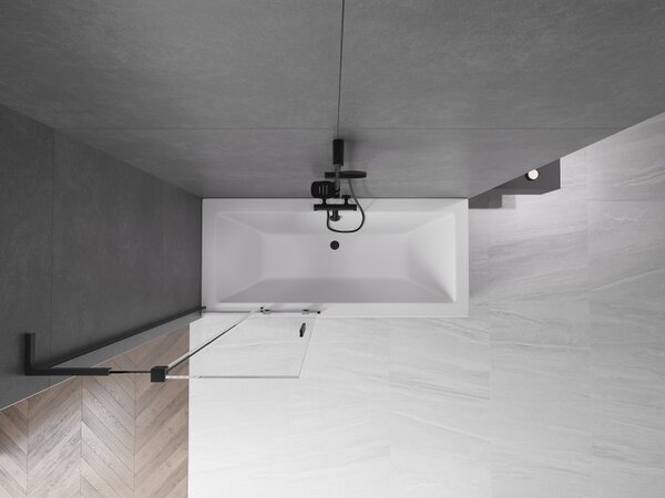 Mexen Velar L, 2 szárnyas eltolható kádparaván 80 x 150 cm, 8mm átlátszó üveg, fekete matt, 896-080-003-01-70