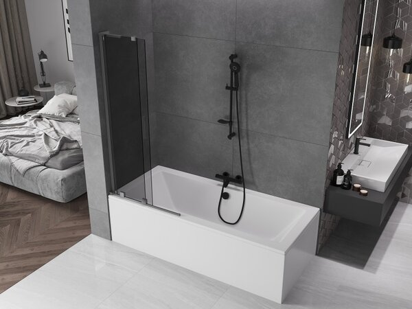 Mexen Velar L, 2 szárnyas eltolható kádparaván 80 x 150 cm, 8mm szürke üveg, grafit, 896-080-003-41-95