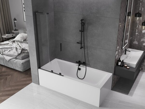 Mexen Velar L, 2 szárnyas eltolható kádparaván 80 x 150 cm, 8mm átlátszó üveg, fekete matt, 896-080-003-01-70