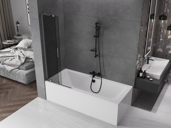 Mexen Velar L, 2 szárnyas eltolható kádparaván 70 x 150 cm, 8mm szürke üveg, grafit, 896-070-003-41-95