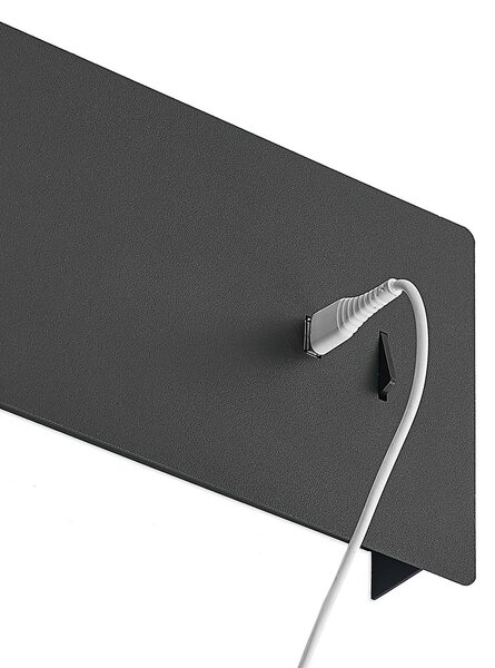 Lucande LED fali lámpa Kimo, 32 cm, fekete, alumínium, USB, Fekete, Nappali / Étkező, fém, Modern