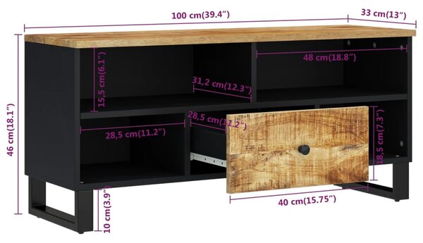 Tömör mangófa és szerelt fa TV-szekrény 100 x 33 x 46 cm