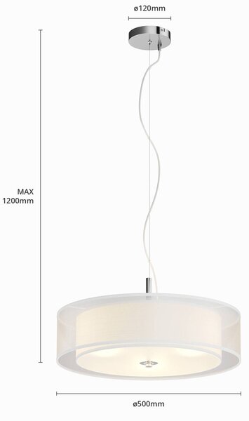 Lindby függőlámpa Pikka, fehér, textil, Ø 50 cm, E27, dimmelhető, Fehér / opál, Nappali / Étkező, Textil / szövet / selyem, Modern