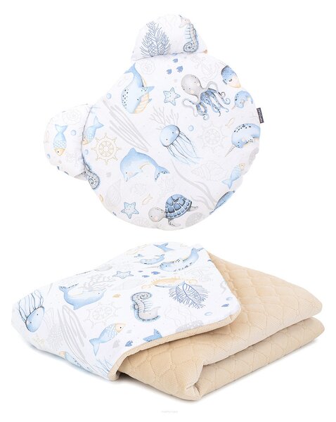 Prémium Teddy Bear takaró-párna szett - Óceán, kék, homok bársony