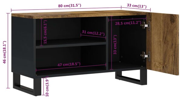 Tömör mangó- és szerelt fa TV-szekrény 80 x 33 x 46 cm