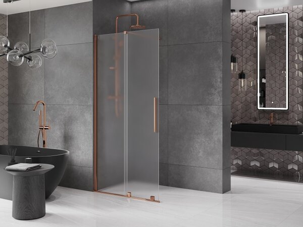Mexen Velar, zuhany paraván tolóajtóval Walk-in 85 x 200 cm, 8 mm-es matt üveg, rózsaszín arany, 871-085-000-33-60
